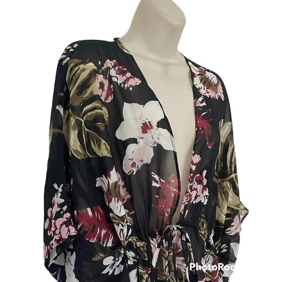 Walter Baker Tulum Caftan Kaftan Duster Black Floral Tropical One Size OS NWT - Picture 5 of 12